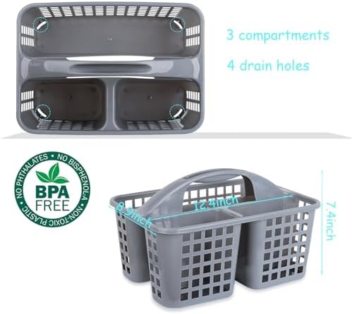 Portable Shower Caddy Basket Plastic Storage Basket with Compartments Grey