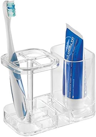 InterDesign Med+ BPA-Free Plastic Divided Toothbrush Holder - 5.6" x 3.25" x 4.55", Clear