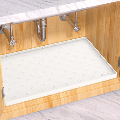 Sdpeia Under Sink Mat 25"×19" Waterproof Silicone Cabinet Liner & Sink Protector for Kitchen & Bathroom, Multi-Purpose Organizers Tray for Pets, Laundry, Cat Litter Mat, White