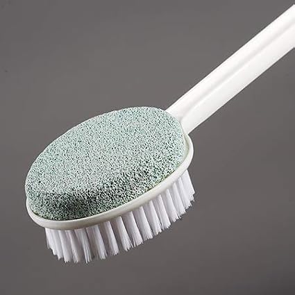Helping Hand Company Long Handled Foot Scrub Brush with Pumice Stone. Bath and Shower Scrubber. Hard Skin Scrubber and Exfoliating Foot Stone. 21" / 53cm Bendable Long Handled Sponge for Disabled