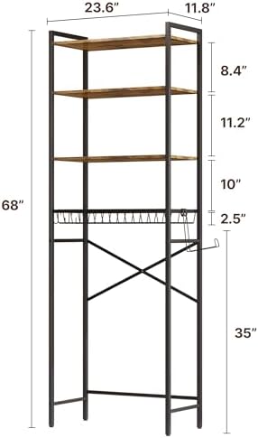 Gizoon Over-The-Toilet Storage Rack with Adjustable Shelf and Basket, 4-Tier Freestanding Space Saver Bathroom Shelves Above Toilet for Room