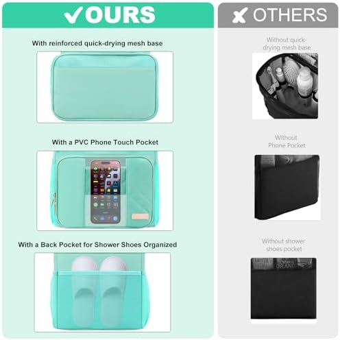 Portable Shower Caddy College Dorm Essentials, Large Toiletry Bag for Women Men, 2 Layers Quickly Dry Mesh Bathroom Tote Bag, Hanging Makeup Organizer Bag for Travel, Gym, Camping (Mint Green)