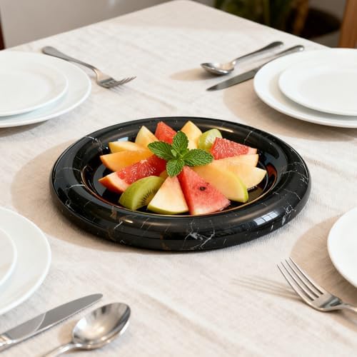 Natural Marble Round Vanity Tray Jewelry Makeup Dish Decorative Tray for Coffee Table,Bathroom,Bedroom (Portoro)