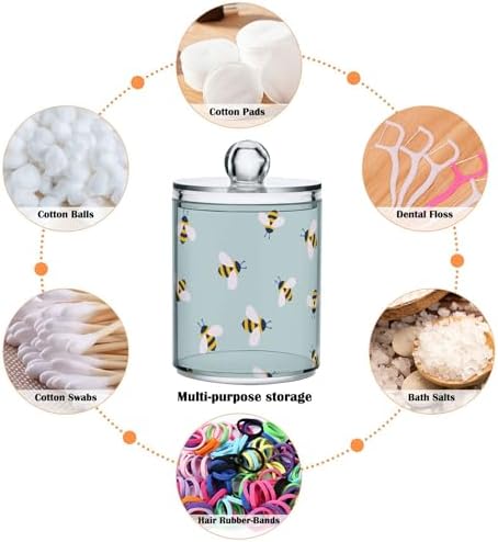 2 Pack Plastic Qtips Holder Bee Animal Cartoon Bathroom Organizer Canisters for Cotton Balls/Swabs/Pads/Floss,Plastic Apothecary Jars for Vanity