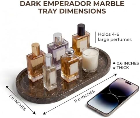 YKAJO Dark Emperador Oval Marble Tray, 11.8x5.9 Vanity Perfume Organizer