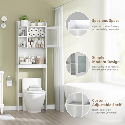 ZENY Over The Toilet Storage Cabinet, Bathroom Organizer with Adjustable Shelf and Double Doors, Freestanding Bathroom Space Saver Toilet Rack (White)