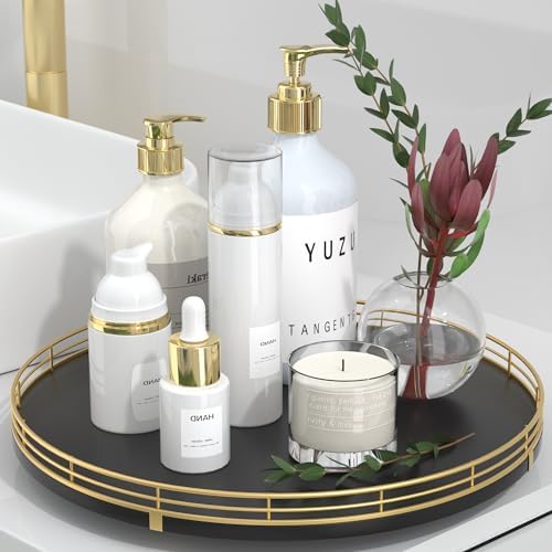 Oroyutor 13-Inch Oak Lazy Susan Vanity Tray with Gold Metal Rail