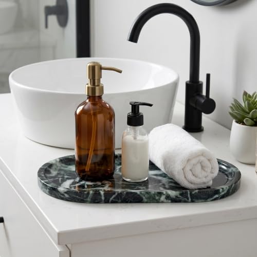 YKAJO Snowflake Green Oval Marble Tray, 11.8x5.9 Vanity Perfume Organizer