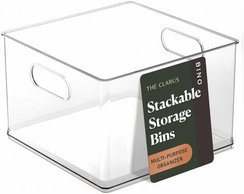 BINO | Stackable Plastic Storage Bins, Clear | THE CLARUS COLLECTION | Pantry Organizers and Storage Containers | Fridge Organizer Bins | Kitchen Cabinet Organizer | Medicine Cabinet Bin