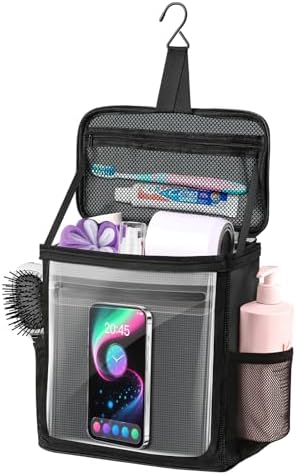 Hanging Shower Caddy Portable, Travel Toiletry Bag for Men & Women, Large Capacity with Hook,Dorm Room Essentials With Waterproof Phone Compartment, for Bathroom, Picnic, Gym, Travel(Black)