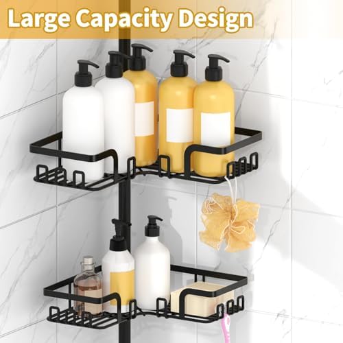 KEGII Shower Caddy Tension Pole with 2 Towel Bars, Bathroom Organizer