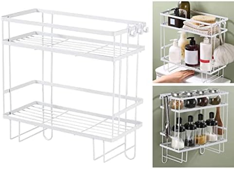 Toilet Shelf, Thickening Waterproof Multifunctional Double Layer Storage Rack, Large Capacity Nail Free Installation Organizer Rack, Stylish Iron Bathroom Organizer Over Toilet(Double Layer White)