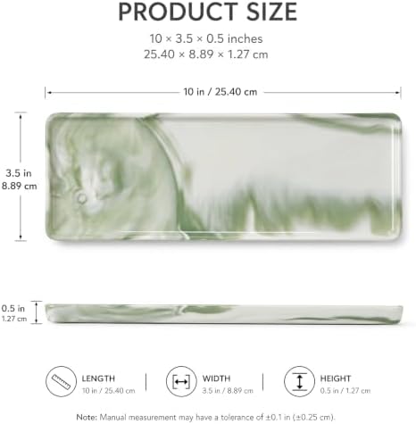 10″ x 3.5″ Ceramic Bathroom Vanity Tray, Rectangular Decorative Countertop Tray for Bathroom Kitchen, Ceramic Organizer Tray for Perfume, Candle, Jewelry, Cosmetics, Soap Dispenser, Marble Green