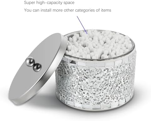 Qtip Holder with Lid, Cotton Swab Holder, Bathroom Container, Cosmetics Makeup Accessories Storage for Makeup Sponge Bath Salts Storage Christmas Birthday, Silver