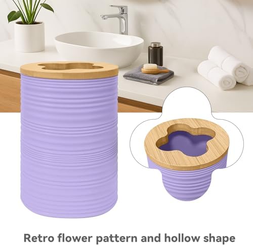 Bathroom Accessories Set 4 PCS, Purple Bamboo Bathroom Sets Accessories