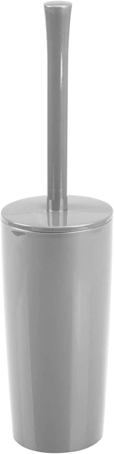 mDesign Slim Plastic Toilet Bowl Brush and Holder Set, Modern Compact Storage Organizer Cleaner Scrubber for Toilet - Heavy Duty Cleaning Plunger for Bathroom, Aura Collection - Gray