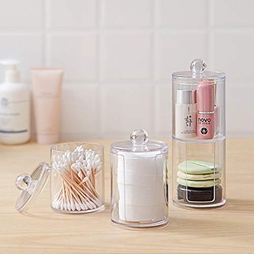 OOCC One Set Clear Storage Organizer Canister Jars with One Lid for Q tips Pads, Cotton Swabs, Cotton Rounds, Cotton Balls, Makeup Sponges, Bath Salts for Bathroom Cabinet and Over Toilet Storage