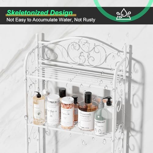HOME BI Over The Toilet Storage Shelf, 3-Tier Over Toilet Bathroom Organizer Rack, Freestanding Space Saver Toilet Stands with Hooks (White)