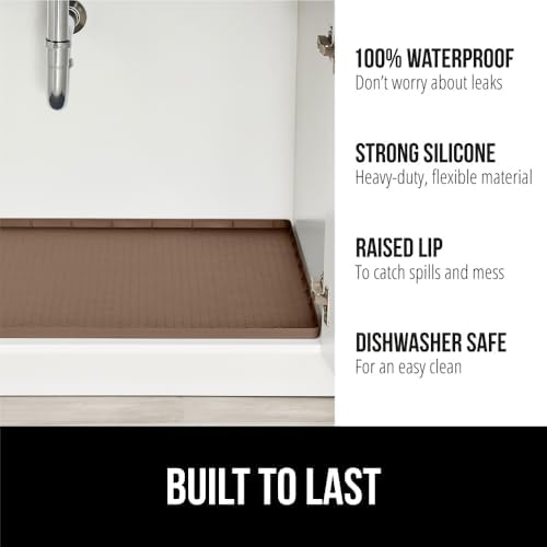 GORILLA GRIP Waterproof Silicone Under Sink Mat, Stay in Place 15x22 Coffee