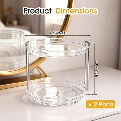 2 Pack Medicine Cabinet Organizer, Rotary Turntable Organizer for Medicine and Vitamin Bottles, Under Sink Organizer for Medicine, Bathroom Cabinet Storage, Easy Assembly, Transparent Clear