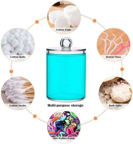 Gredecor 4 Pack Cyan Qtip Holder Organizer Dispenser Clear Bathroom Storage Canister Cotton Ball Holder Bathroom Containers for Cotton Swabs/Pads/Floss