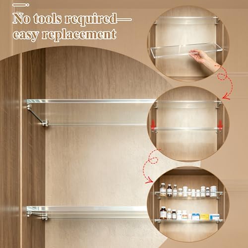 Windspeed 4Pcs 13x3 inch Acrylic Medicine Cabinet Shelf Replacement for Cabinet Medicine Shelf Wall Mounted for Kitchen Living Room Bathroom Organization, with 160 Labels, Pen, Wiping Cloth
