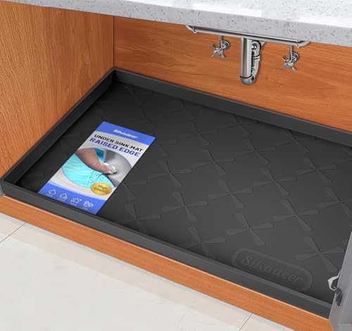 SIKADEER Waterproof Under Sink Mat 46" x 22" Silicone Mat Cabinet Protector