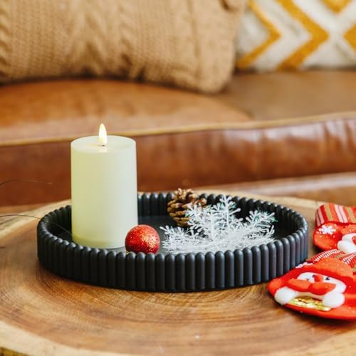 11.8in Black Decorative Tray- Scalloped Flat Oval Concrete Tray