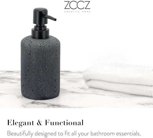 ZCCZ - Black Bathroom Accessories Set 4 Pcs - Toothbrush Holder, Soap Dispenser, Vanity Tray, Bathroom Tumbler - Countertop Vanity Organizer - Bathroom Accessory Set- Toothbrush Holder Set, Stone Sets