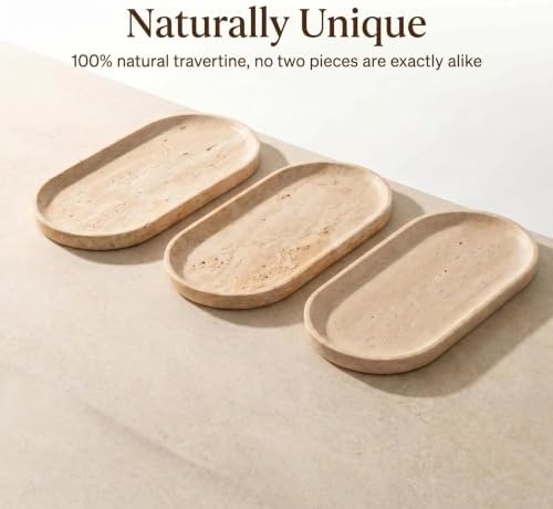 Travertine Bathroom Vanity Tray, 12"x6" Decorative Marble Tray for Kitchen Countertop, Elegant Stone Catchall Organizer for Perfume, Jewelry and Soap
