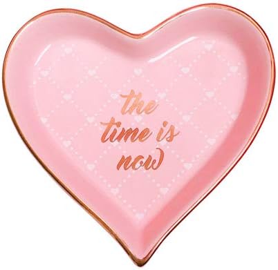 Stephanie Imports Heart-Shaped The Time is Now Ceramic Trinket Plate and Decorative Jewelry Dish