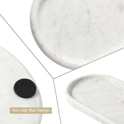 Koville Natural White Marble Tray for Home Decor, 10" x 5" Marble Vanity Tray for Bathroom Countertop Organizer Stone Trays, Catchall Tray for Perfume, Candles, Jewelry (Bianco Carrara)