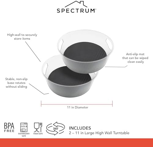 Spectrum Extra Large High Wall Turntable 12.25 in Pack of 2 Charcoal Gray XL Tall Lazy Susan Rotating Organizer for Kitchen Countertop Bath Cabinet Refrigerator Pantry Shelf Under Sink Organization