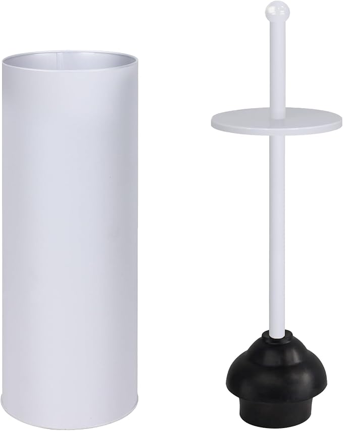 Toilet Plunger with Holder for Bathroom - Deep Cleaning - Heavy Duty - Strong Efficient Suction Cup - Household Essentials - Household Supplies, Matte White