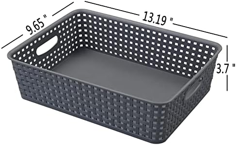 4 Packs Plastic Storage Basket Tray, Shallow Paper Basket, Gray