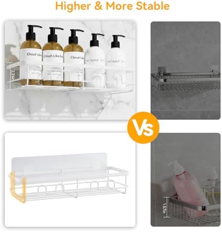 Adhesive Shower Caddy, Large Capacity Shower Racks for Inside Shower, No Drill Bathroom Shower Organizer and Storage, 2 Pack White Bathroom Shelves, Home Decor Rv Accessories, Apartment