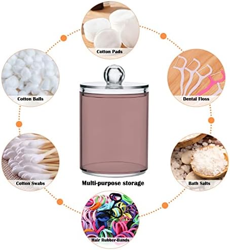 SHJI Rosy Brown Qtip Holder Organizer Dispenser Cotton Swabs Cans Plastic Jars with Lid Set 2 Pack Bathroom Storage Canister for Cotton Ball Floss Cotton Pads