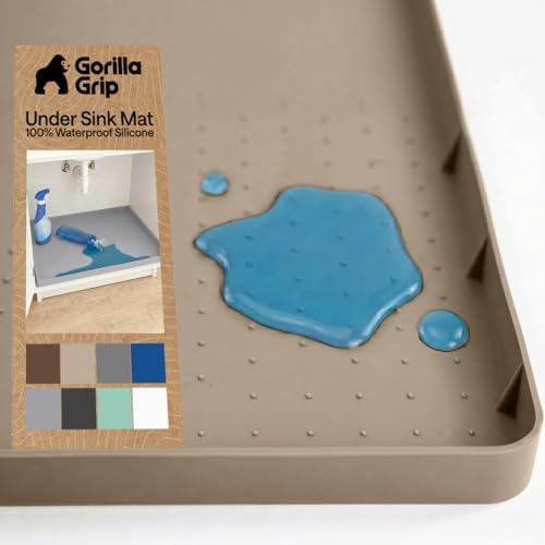 GORILLA GRIP Waterproof Silicone Under Sink Mat, Stay in Place, 19x34 Beige