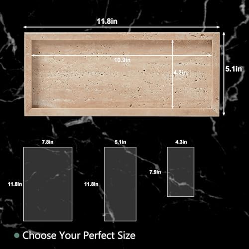 Natural Travertine Vanity Tray, Stone Organizer for Bathroom & Kitchen
