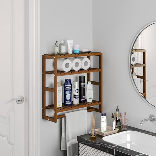 Galood Over The Toilet Storage Bathroom Shelves Wall Mounted 3 Tier Brown