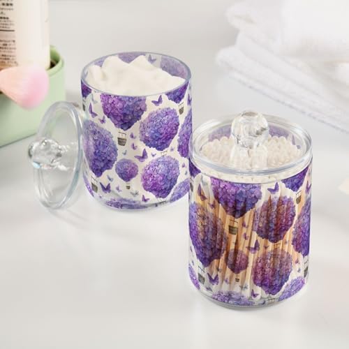 ALAZA Hydrangea Flower Beautiful 4 Pack Qtip Holder Dispenser for Cotton Swabs, Balls, Pads, Floss 10 oz Plastic Canister Organizer