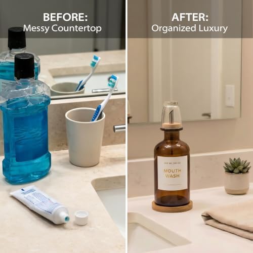 11.8OZ Glass Mouthwash Dispenser for Bathroom, Amber