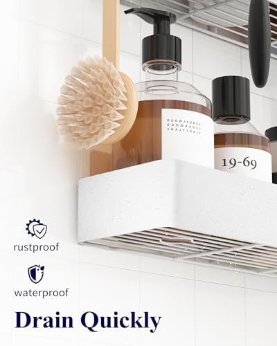 Kitsure Shower Caddy Adhesive, Stylish Shower Organizer, XX-Large, White