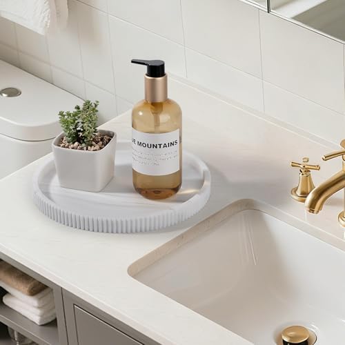 Silicone Bathroom Tray Round Perfume Tray Coffee Table Decor, 9" Marble