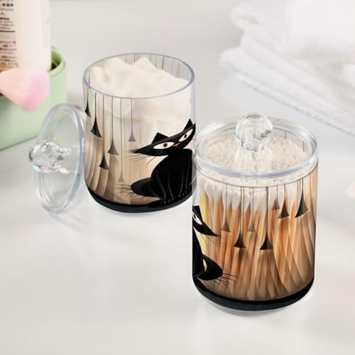 Qtip Holder Dispenser Apothecary Jars with Lids Cute Black Cat Clear Bathroom Container Cotton Swab Ball Holder 4 Pack