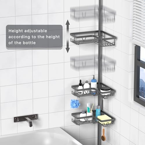 KEGII Corner Shower Caddy Tension Pole, Bathroom Rack, Dark Gray