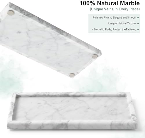 Natural Marble Vanity Tray, Stone Organizer for Bathroom & Kitchen