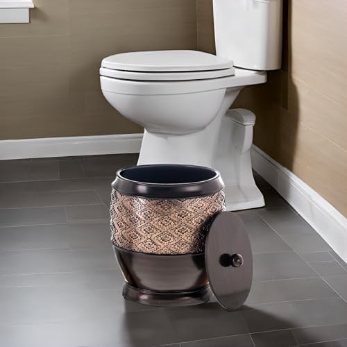 Creative Scents Dublin Brown Small Bathroom Trash Can with Lid - 1.3 Gal / 4.8L Decorative Oval Waste Basket - Durable Resin Garbage Can for Bathroom, Bedroom, Office Decor - Mini Wastebasket Bin
