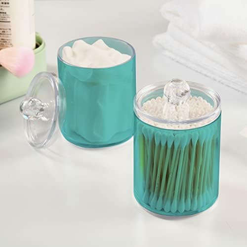 SHJI Pale Turquoise Qtip Holder Organizer Dispenser Cotton Swabs Cans Plastic Jars with Lid Set 4 Pack Bathroom Storage Canister for Cotton Ball Floss Cotton Pads