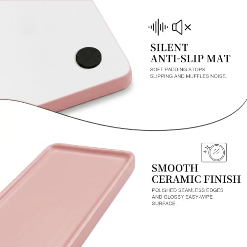 10″ x 3.5″ Ceramic Bathroom Vanity Tray, Rectangular Decorative Countertop Tray for Bathroom Kitchen, Ceramic Organizer Tray for Perfume, Candle, Jewelry, Cosmetics, Soap Dispenser, Pink